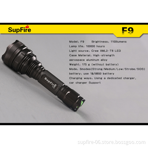 SupFire Multi-function alloy aluminum Best super bright 1100 lumen led flashlight